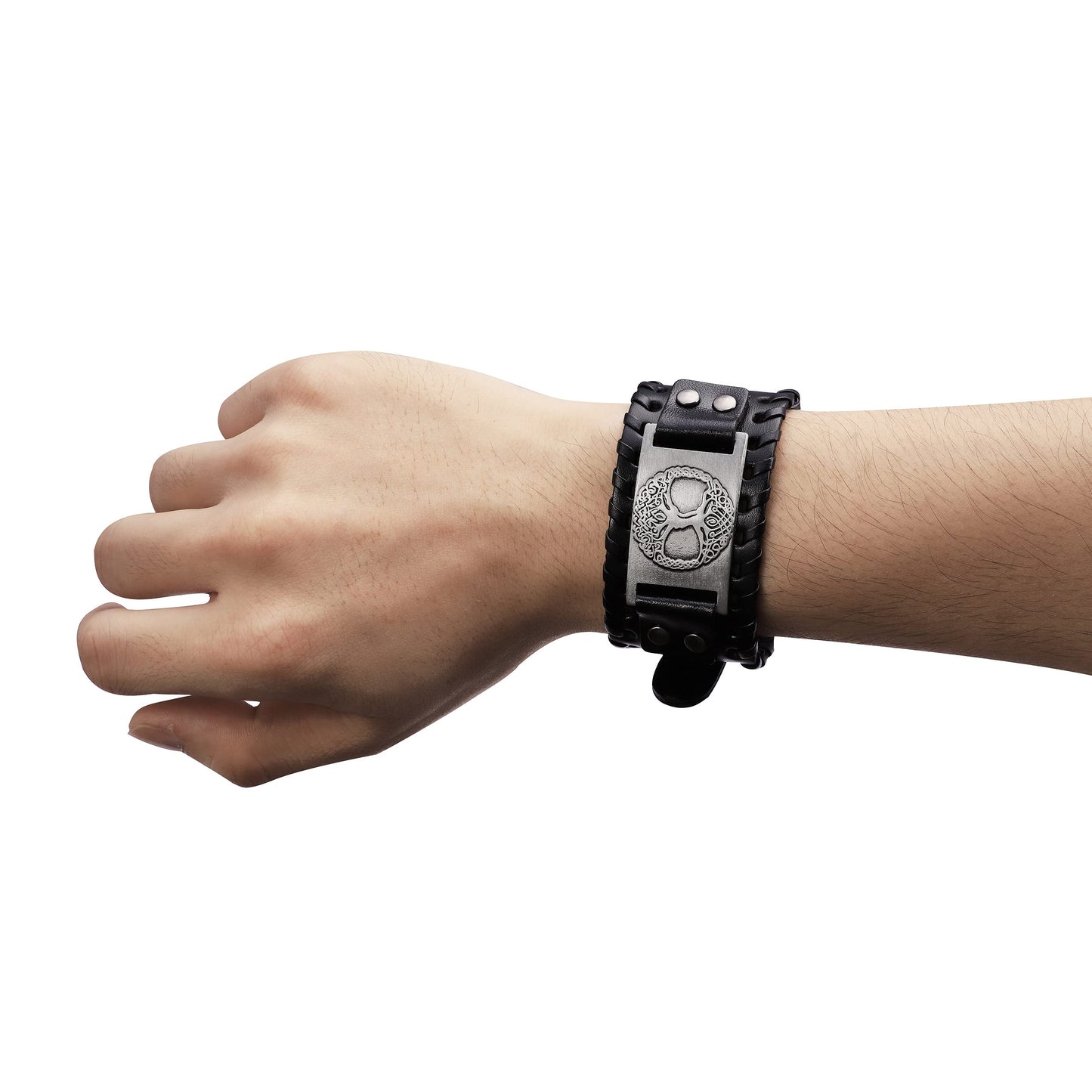 HAQUIL Viking Bracelet for Men, Tree of Life Yggdrasil Talisman, Nordic Black Wide Leather Wristband, Viking Jewelry Gifts