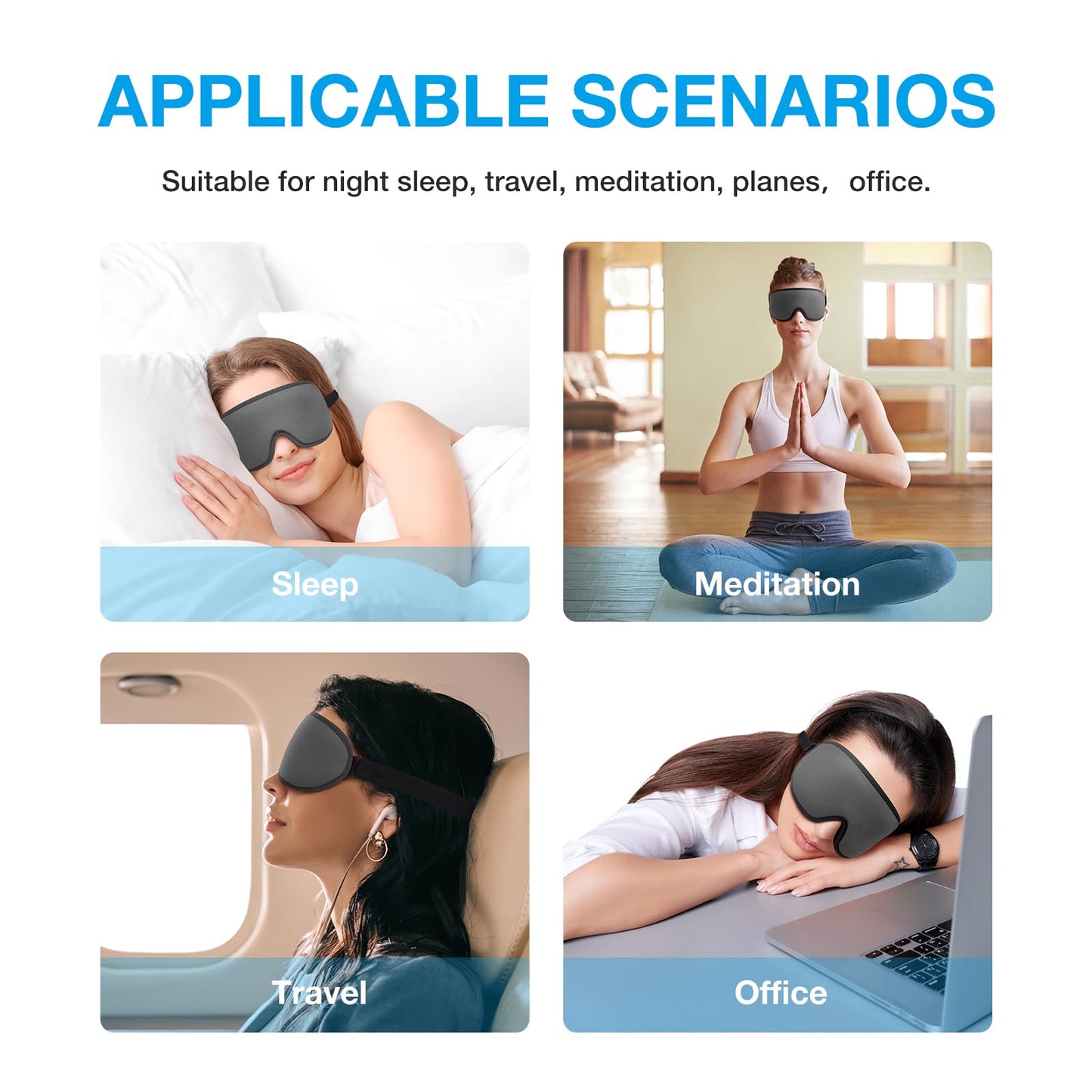 LYSIAN Cooling Sleep Eye Mask Men Women, 3D Night Blindfold Sleep Mask with Earplugs, Soft Pressure-Free Shade Cover for Travel, Yoga (Silver-Grey)