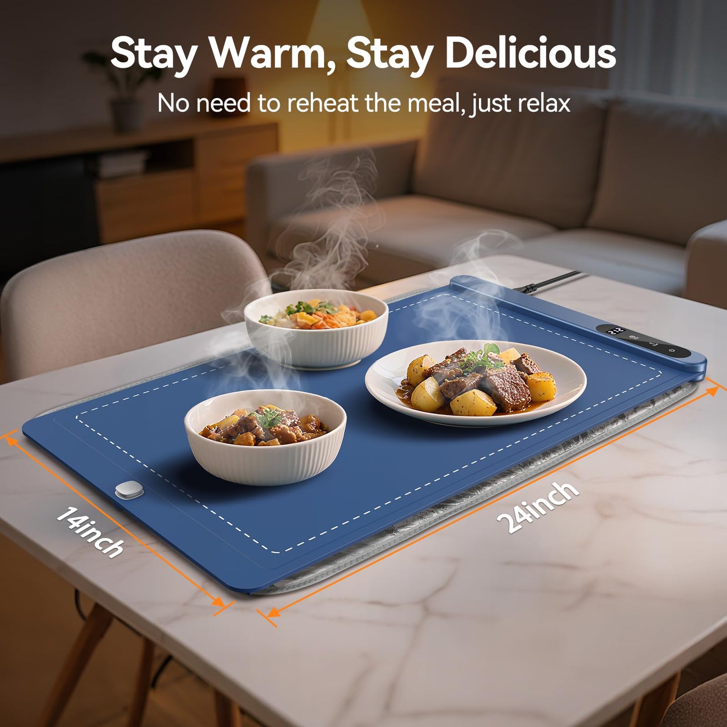 Warming Mat for Food - Rapid Full Surface Food Warming Mat, 6 Temp Settings, 6 H Timer Electric Warming Tray, Rollable Portable Warming Mat, Ideal for Parties, Buffets, Gatherings, 24x14 inch