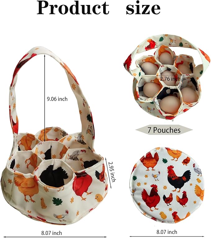 Large Egg Collecting Basket - UKJENT Chicken Egg Gathering Basket Machine Washable, Hold Different Size Eggs Collection Carrier Bag, Fresh Eggs Collector for Chicken Duck Goose, Farm & Home Use