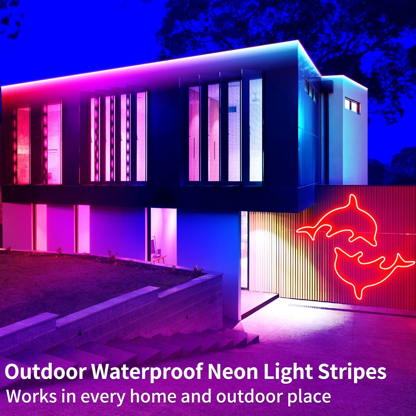 segrass RGB LED Neon Rope Lights 50ft IP65 Waterproof with Remote/App Control