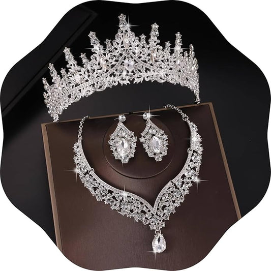 Kamirola Tiaras and Crowns for Women,Tiaras Earrings Necklace, Crystal Bridal Jewelry Set, Costume Party Halloween Prom Pa...