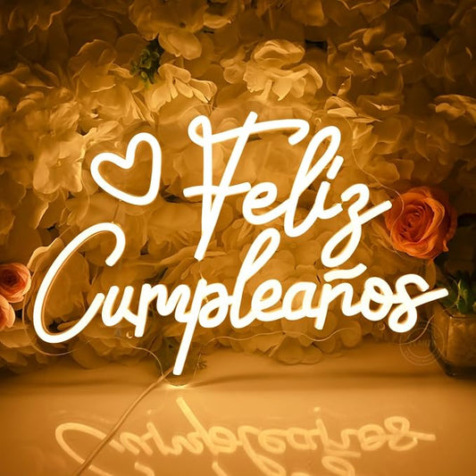 Planzo Feliz Cumpleaños Led Neon Sign Light Spinish Happy Birthday Heart Wall Sign Decor Fiesta Mexican Themed Birthday Pa...