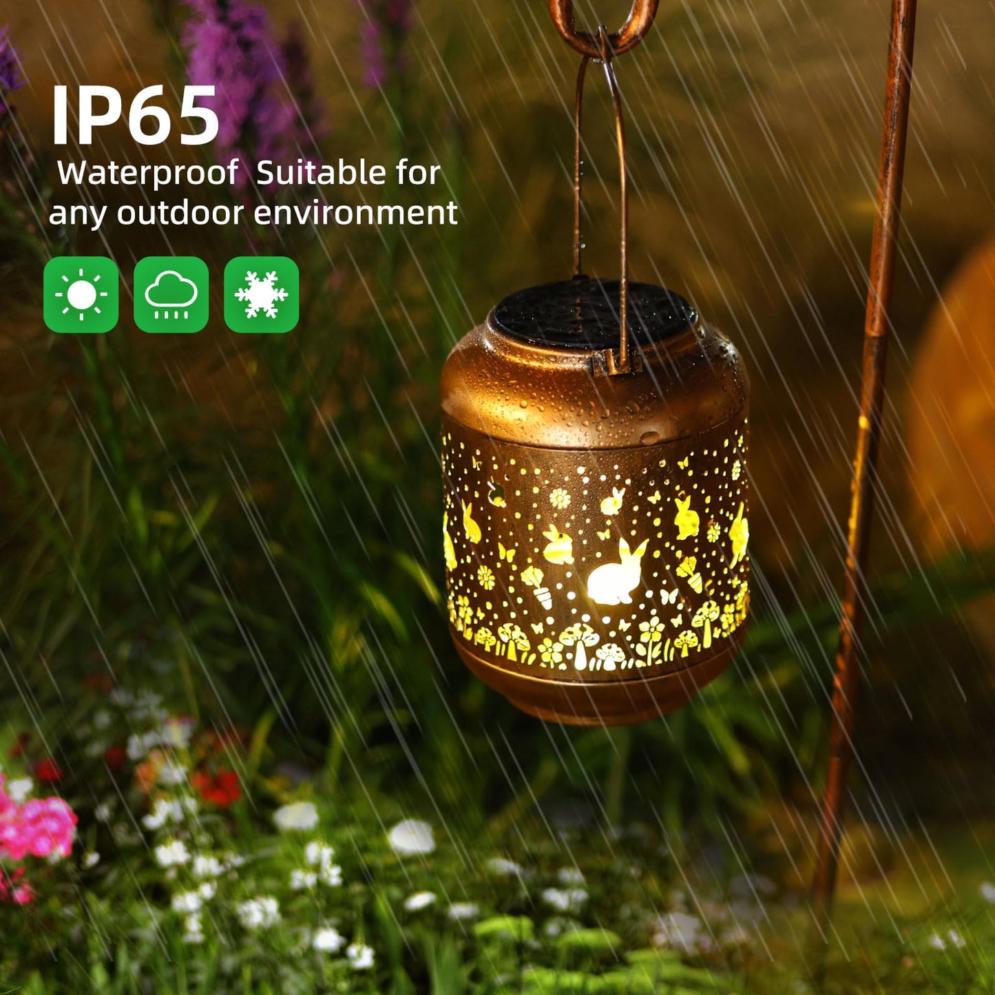 Rabbit Solar Lanterns Outdoor Waterproof Garden Decor Solar Lights Bunny Gifts For Women Mom Grandma Metal Outside Decoration Hanging Lantern For Yard Porch Patio Landscape Backyard Lawn