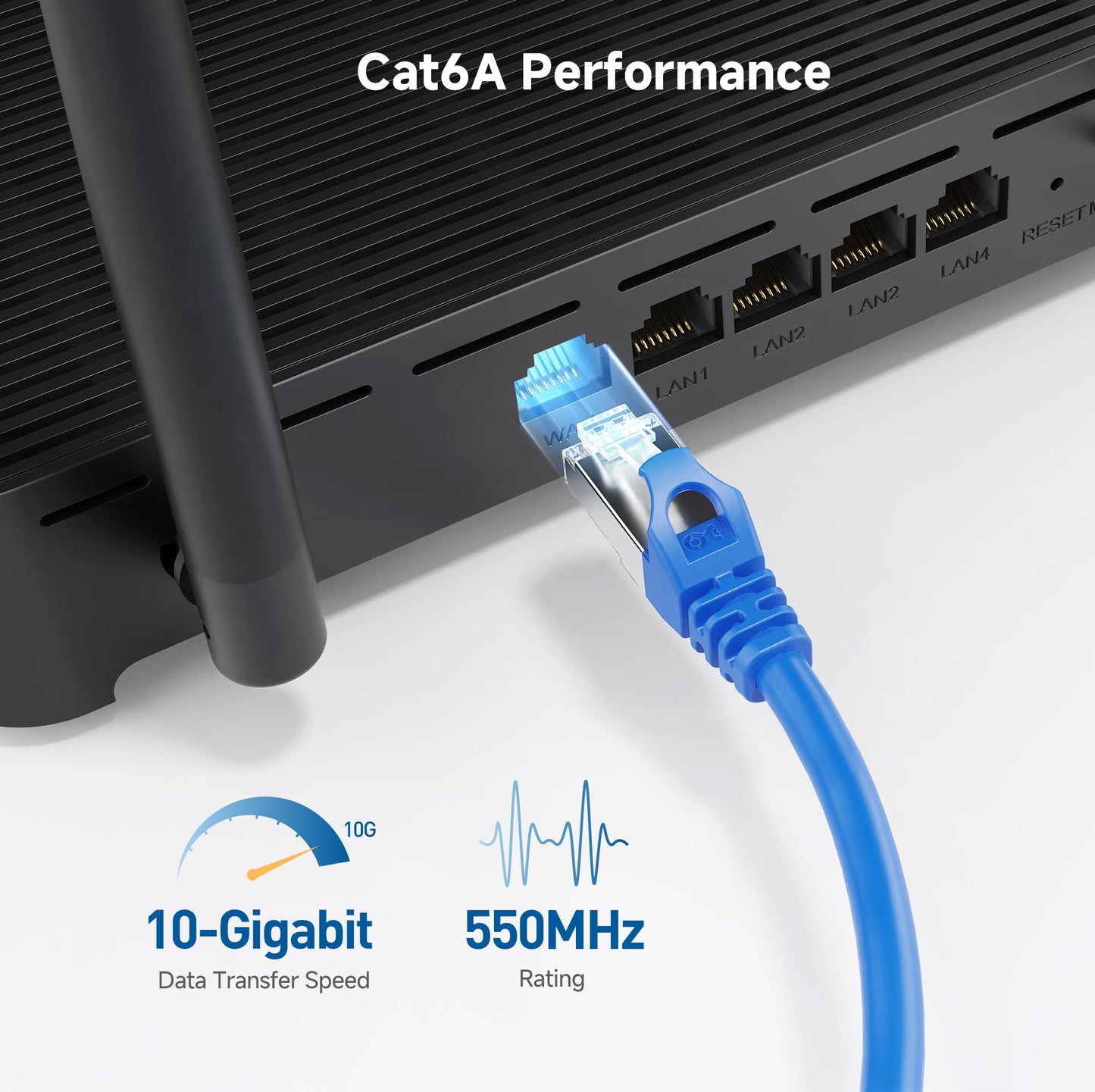 Cable Matters 10Gbps Snagless Long Shielded Cat 6A Ethernet Cable - 150Ft, Cat 6A Cable, Cat6A Cord, Ethernet Cord, Blue