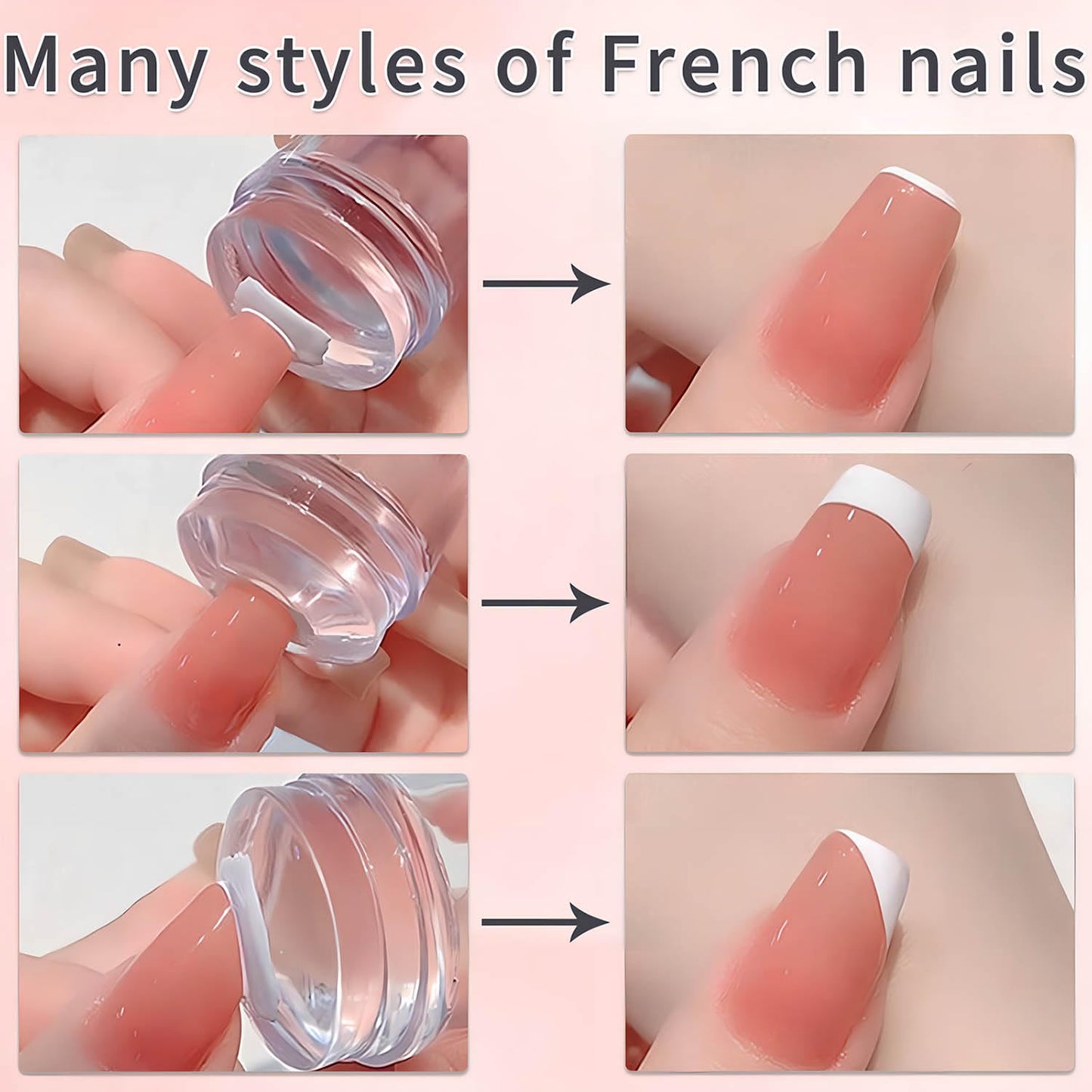 French Tip Tool,2 PCS Nail Art Stamper Kit,Clear Silicone Stamping Jelly with Scraper for DIY together with Gel Nail Polish Acry