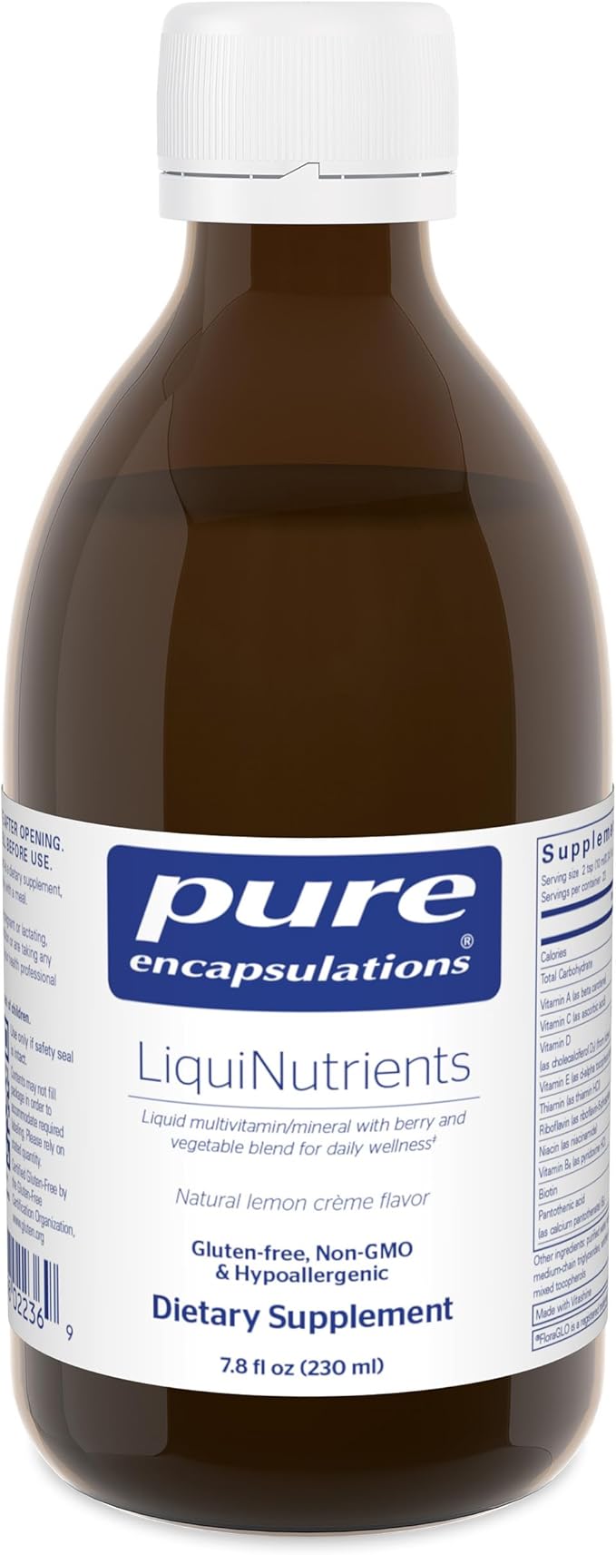 Pure Encapsulations LiquiNutrients | Liquid Multivitamin/Mineral Complex Enhanced with Organic Fruits and Vegetables for Daily Wellness | 7.8 fl. oz. | Natural Lemon Crème Flavor