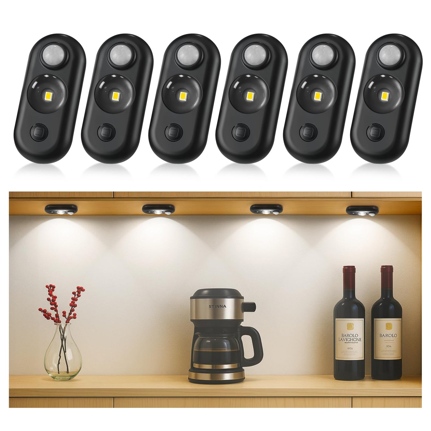 Glaresbot Led Motion Sensor Puck Lights  Small Rechargeable Under Cabinet Light  Dimmable Daylight White Closet Lights  Wireless Under Cabinet Lighting For Drawer  Kitchen (6 Pack)