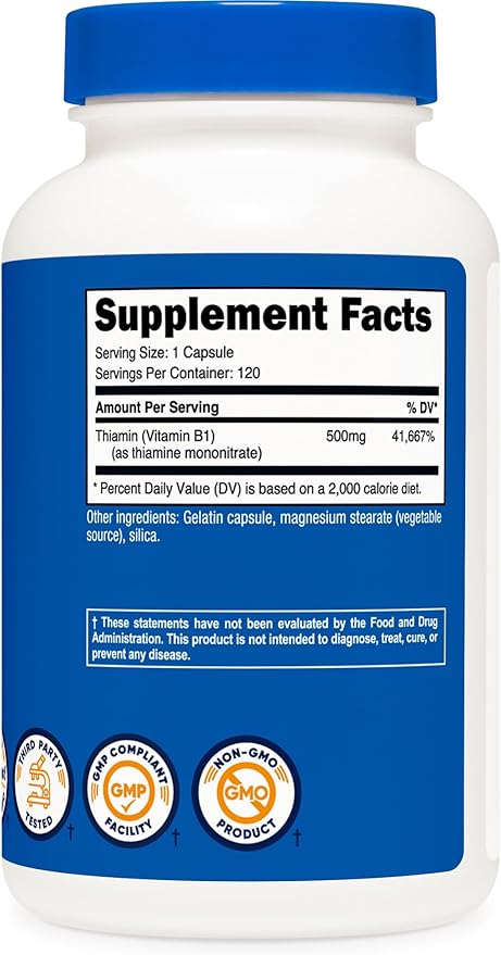 Nutricost Vitamin B1 (Thiamine) 500mg, 120 Capsules
