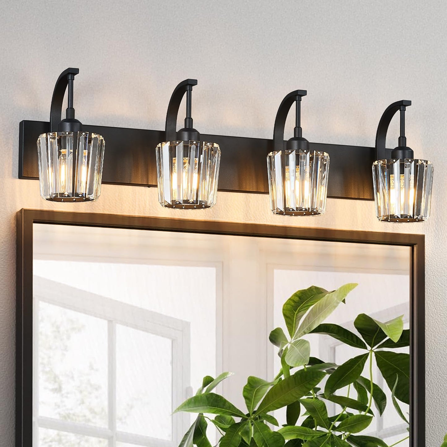 Fdpby Modern Bathroom Vanity Light  4-Light Black Wall Sconce With Crystal Accents  Over Mirror Bathroom Lighting Fixture  32.67 Long Dimmable Vanity Lamp For Makeup  Easy Installation
