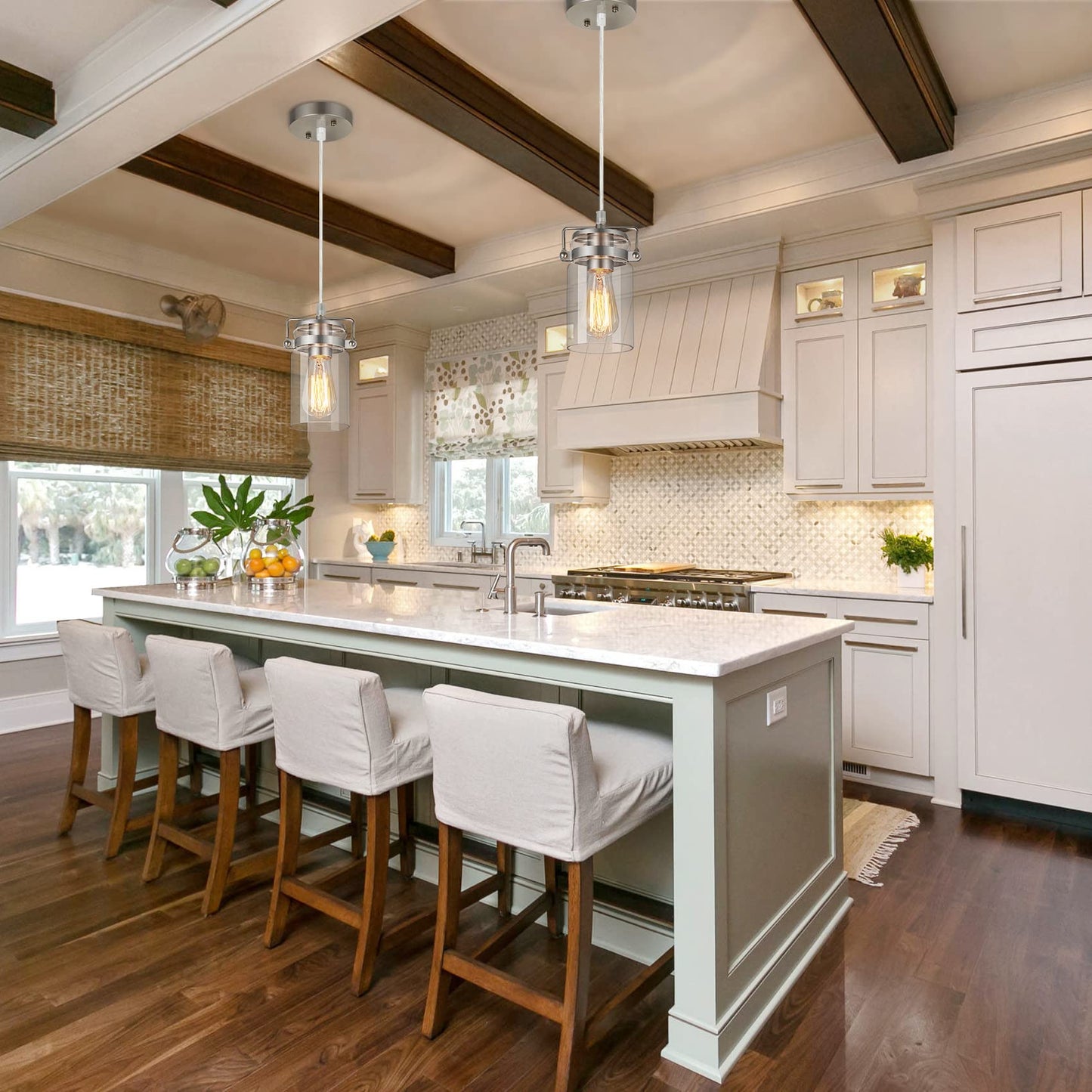 Industrial Pendant Lighting For Kithen Island  Brushed Nickel Pendant Light Fixture With Clear Glass Shade Modern Mini Ceiling Light Fixture Adjustable Kitchen Island Lighting(E26 Base)