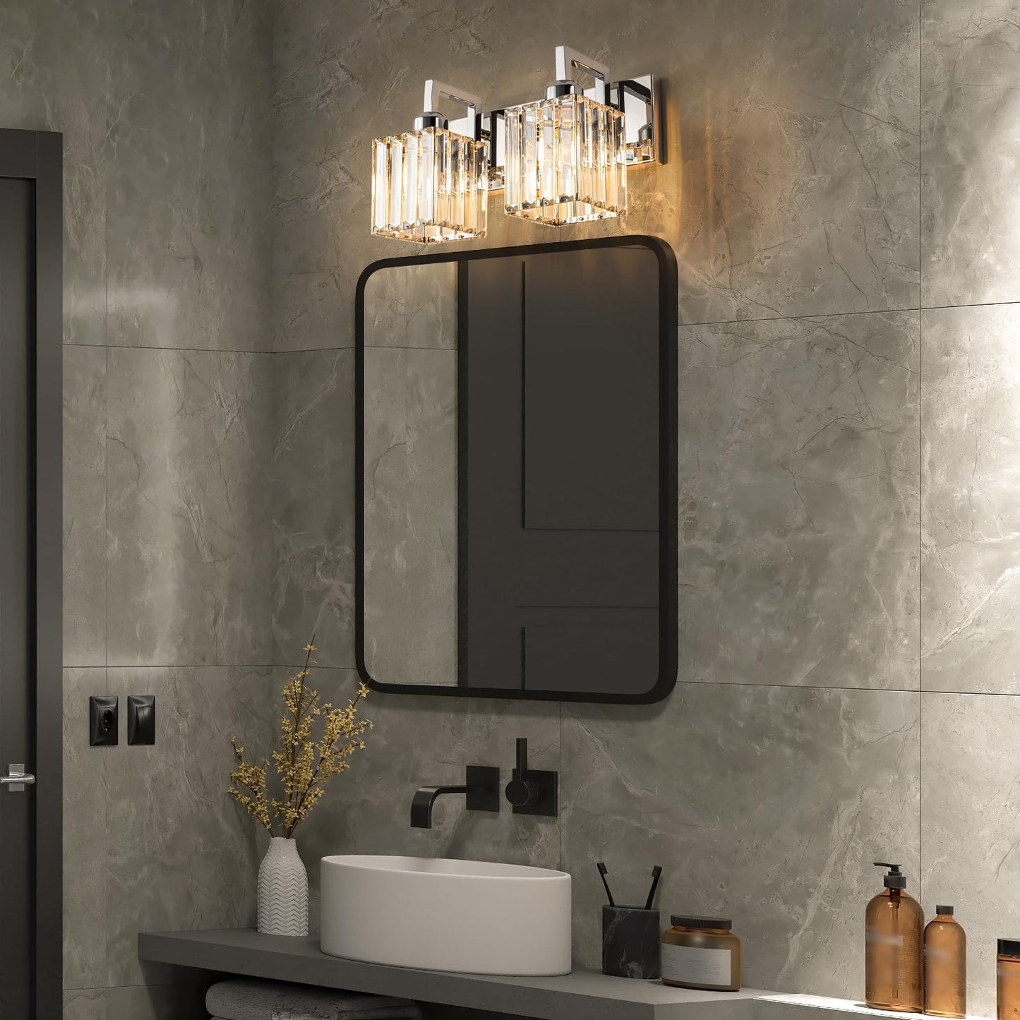 Fdpby 2-Light Modern Bathroom Vanity Light Chrome Crystal Wall Lamp Jw-003