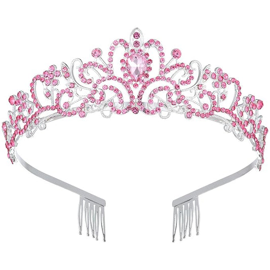 Tiaras for Women, Pink Crystal Crowns Princess Tiara with Comb Rhinestone Hair Accessories Halloween Christmas Birthday We...