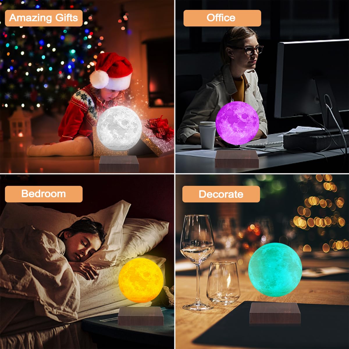 VGAzer 3D Printing Magnetic Levitating Moon Lamp - 6 Inch, ABS+PLA, 16 Colors, Model VA1213, Creative Home/Office Decor