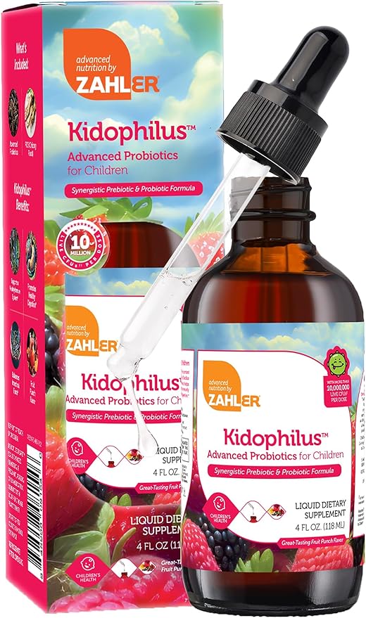 Zahler - Kidophilus Liquid Drops Probiotics for Kids (4 Fl Oz) Certified Kosher Kids Probiotic for Healthy Digestion & Immune Support - Fruit Punch Flavored Children's Probiotic Drops Supplement