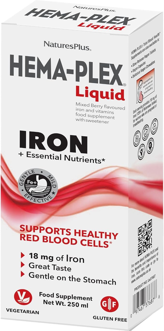 NaturesPlus Hema-Plex Liquid Iron, Mixed Berry - 8.5 oz - Iron & Essential Nutrients - Vegan, Gluten Free - 25 Servings