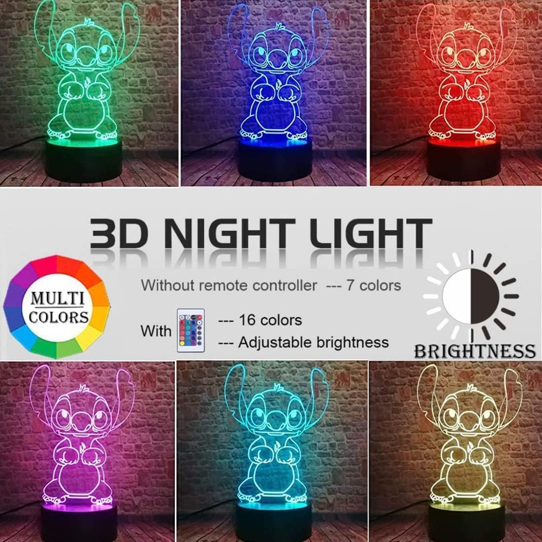Kficsiky Stitch Night Light  Stitch Gifts For Girls  Lilo And Stitch Light 16 Colors Conversion With Remote Touch 3D Led Stitch Lamp  Stitch Gifts For Boys Christmas Gifts