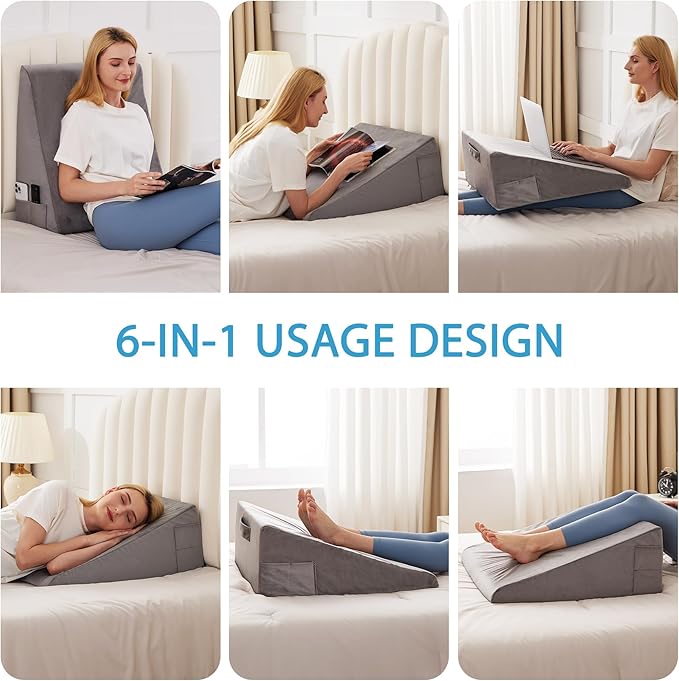 Wedge Pillow for Back Pain Relief, Bed Wedge Pillow for Sleeping, 24×24×10 Inch Memory Foam Anti Snore Pillow, Triangle Pillow Wedge for Sleeping Acid Reflux, Gerd, Elevated Pillow Short Plush