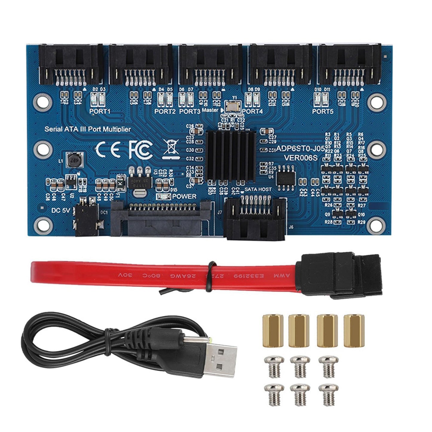 Sata3.0 1 To 5 Hard Disks Multiplier Adapter Converter Motherboard 6Gbps Interface Riser Support Pm, Jmicron, Adp6St0 J05, Adp6S