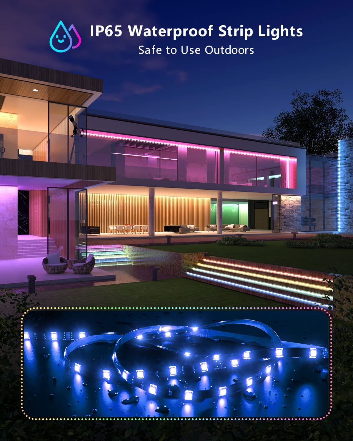 Miheal Wifi Led Light Strip Kit - 65.6Ft Waterproof 5050 Rgb, Black Pcb, Compatible With Android/Ios