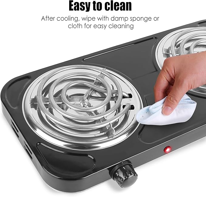 Double Hot Plate, 2000W Portable Countertop Burner & Electric Stove, 5-Level Temp Cast Iron Double Burner Cooktop for Home/RV/Camping (Black)