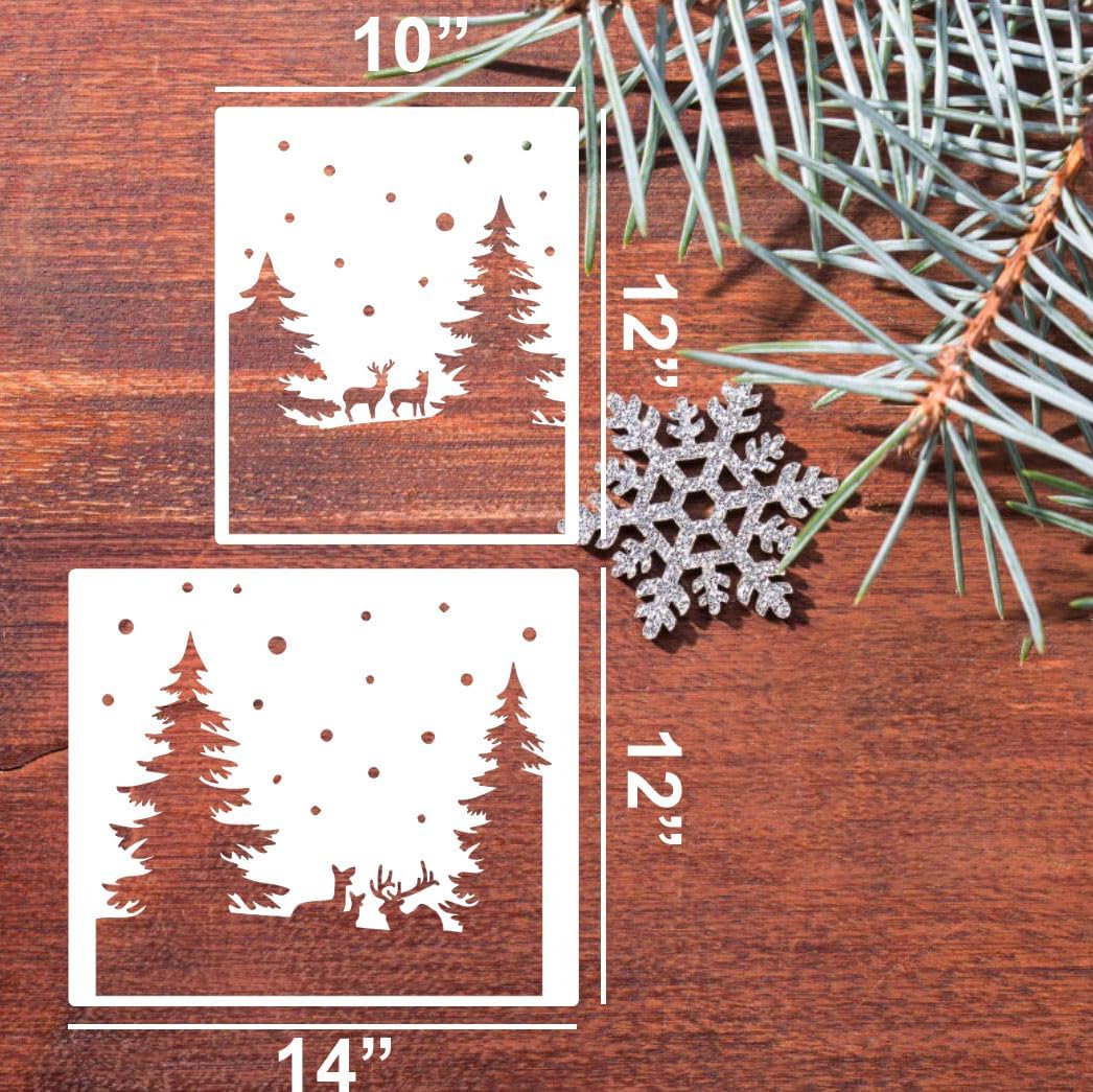 Christmas Stencils for Window Glass Large Christmas Stencils for Door Mats Forest Deer Winter Scene Holiday Stencil for Painting on Wood Doormat Fabrics Decor