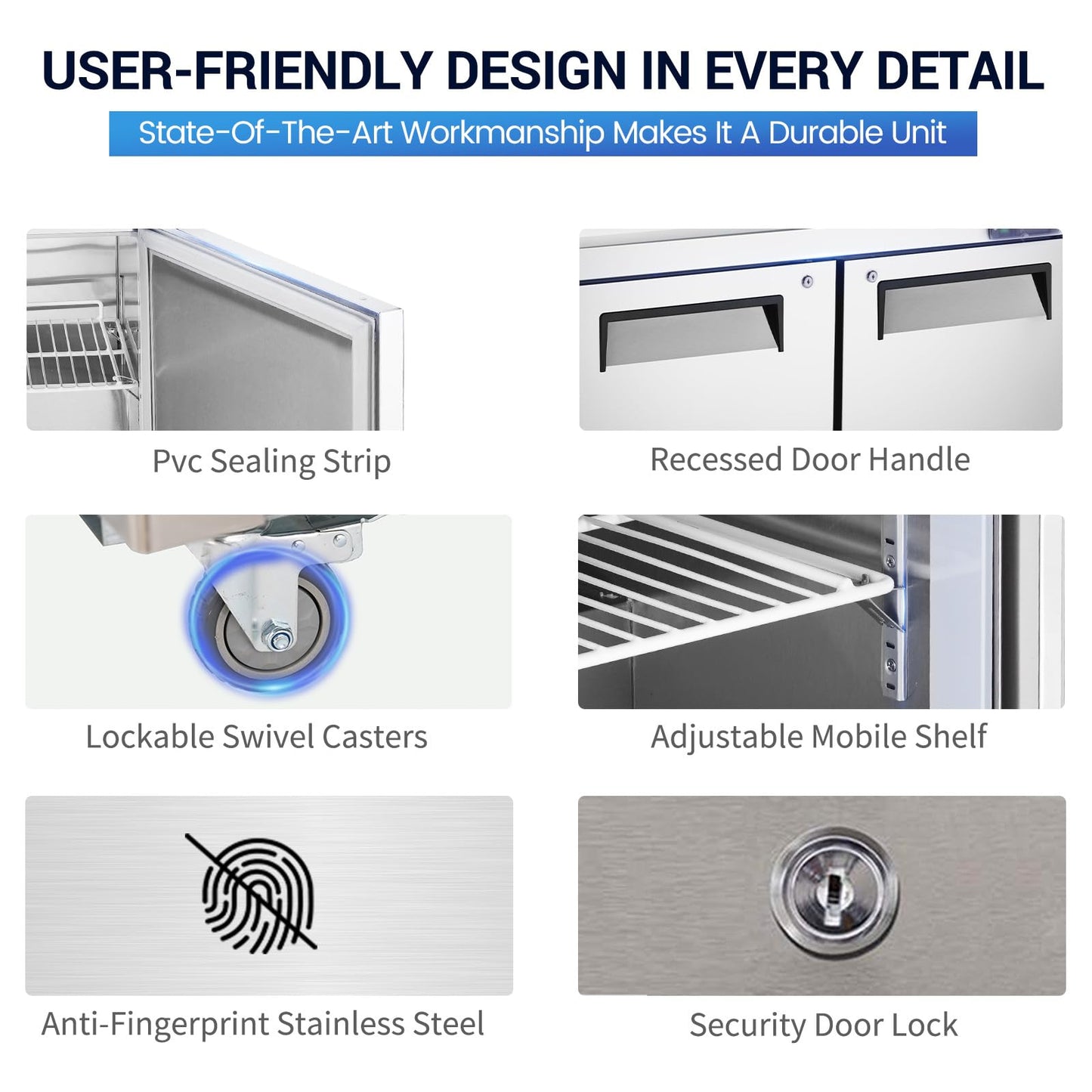 kalifon 48" W 2 Door Refrigerator Sandwich Salad Prep Table Commercial Stainless Steel Fan Cooling Refrigerator with Cutting Board, 2 Shelves & 12 Pans for Restaurant, Bar, Shop-12.9 Cu.ft