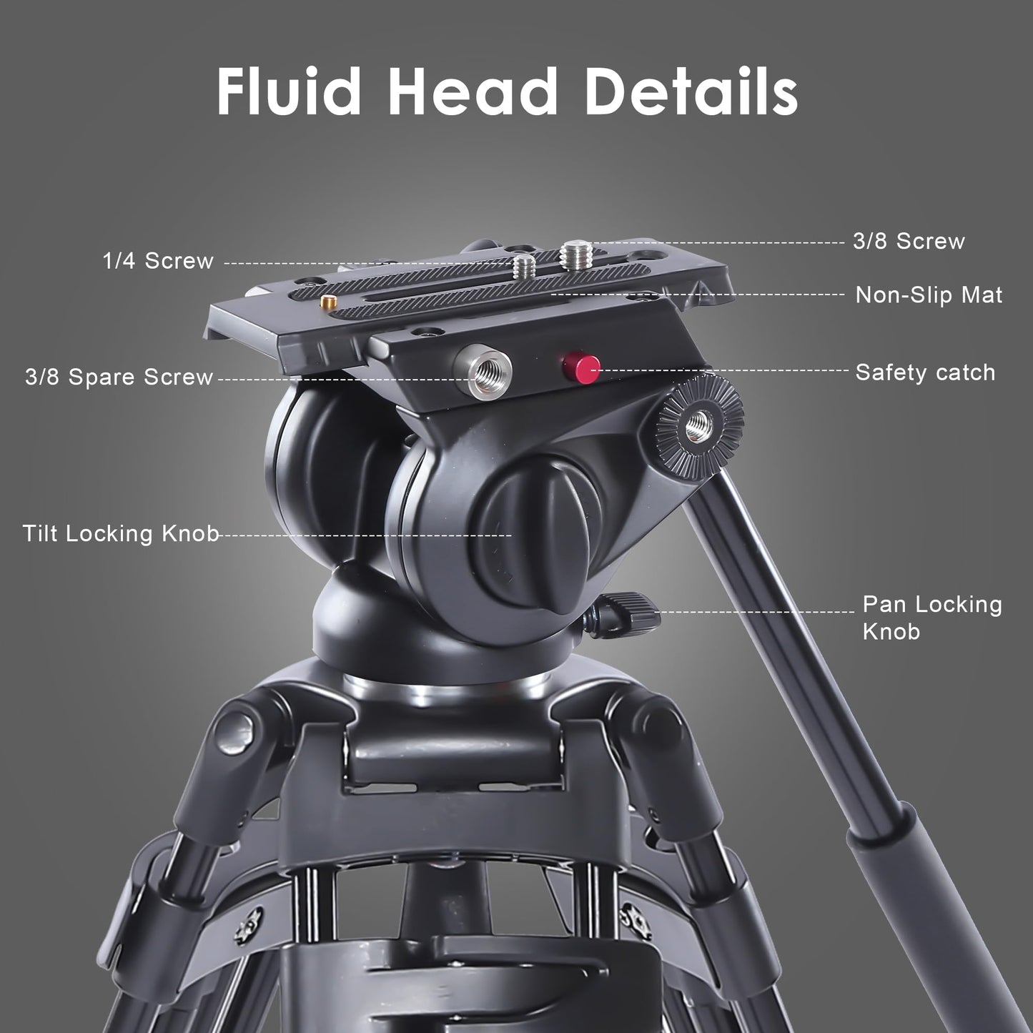 Miliboo Mtt601A Professional Camera Video Tripod With Fluid Head, Center Spreader And Qr Plate, Aluminum, 27.6-59.5 Inches Worki