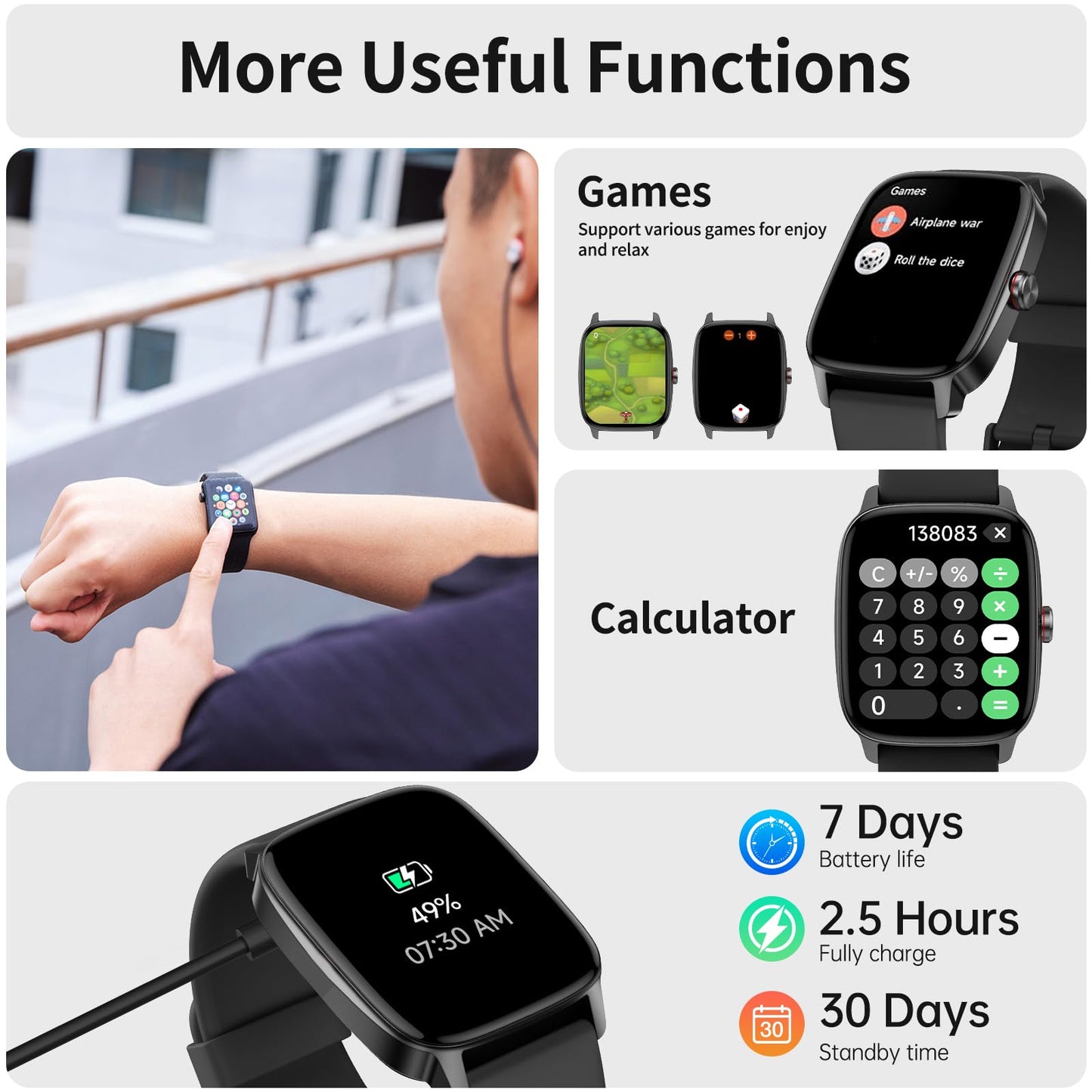 YMZ Smart Watch for Men Women, IP68 Waterproof, Bluetooth Calling, Fitness Tracker, Sleep Monitoring, 1.85'' DIY Dial, AI Built-in, 7 Days Battery, Compatible with Android & iOS