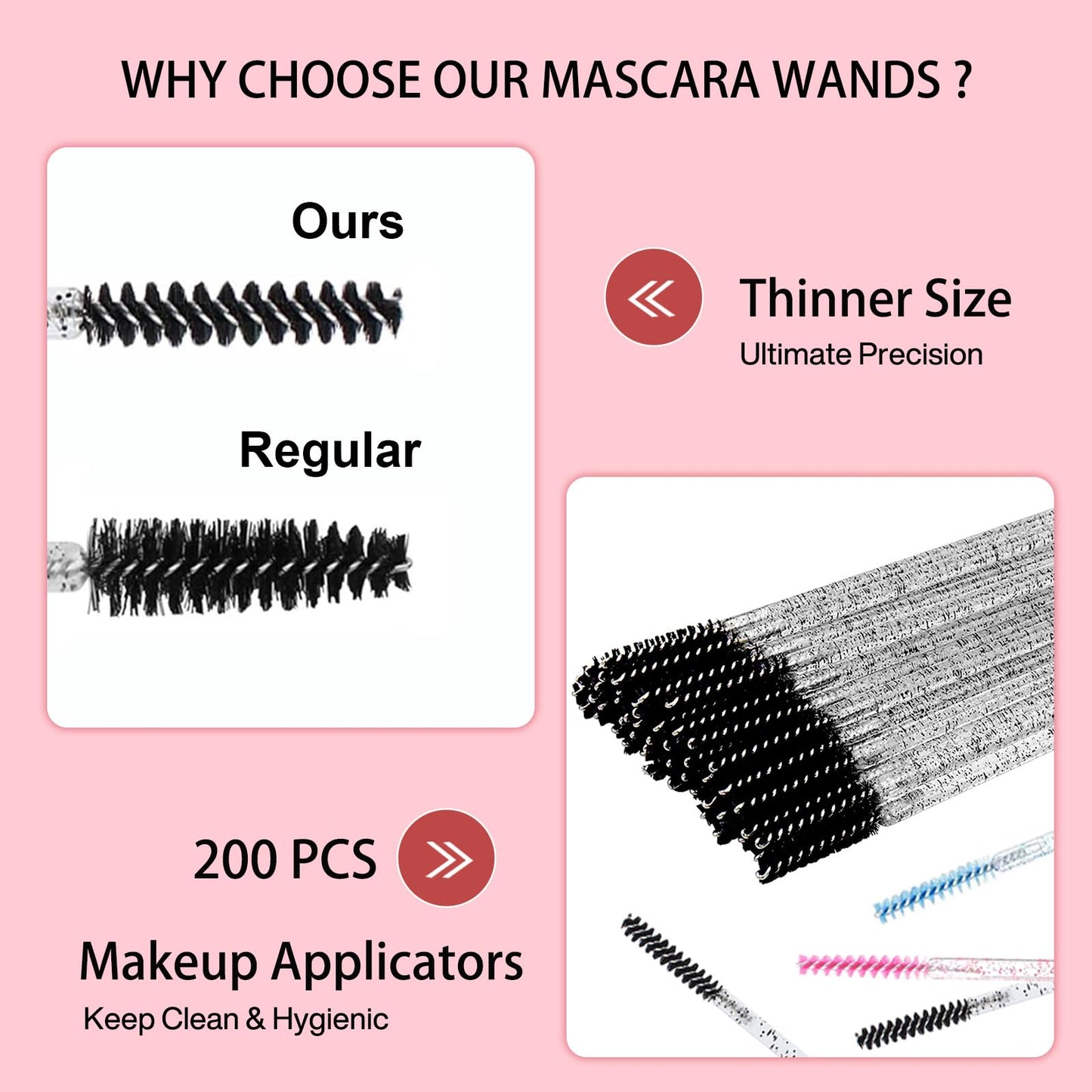 Corconess 200pcs Skinny Mascara Wands Mini Eyelash Brushes Disposable Lash Spoolies Eyebrow Brush Spoolies For Eyebrows Eyelash