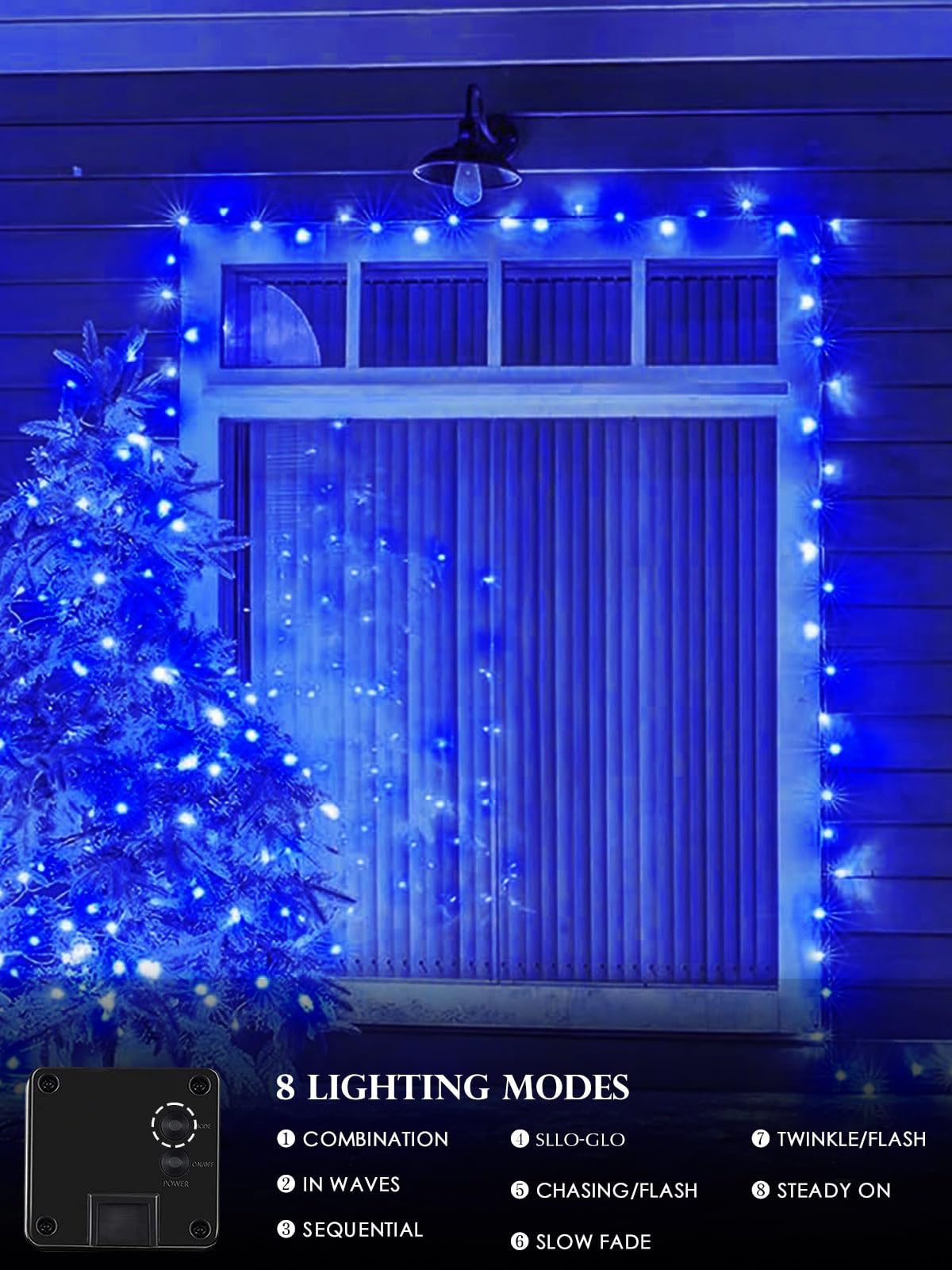 EXF Solar String Lights, 400LED, 132FT, Waterproof, 4 Pack, Blue, Green Wire, 8 Modes, Christmas Fairy Light for Outdoor Decor