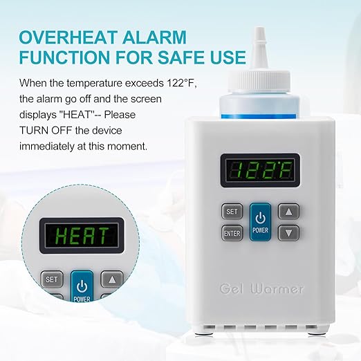 PER4MANCE Electric Single-Bottle Gel Warmer, Adjustable Temperature (93-113℉) & Overtemperature Alarm, Inverted Gel Bottle Slot to Enhanced User Comfort