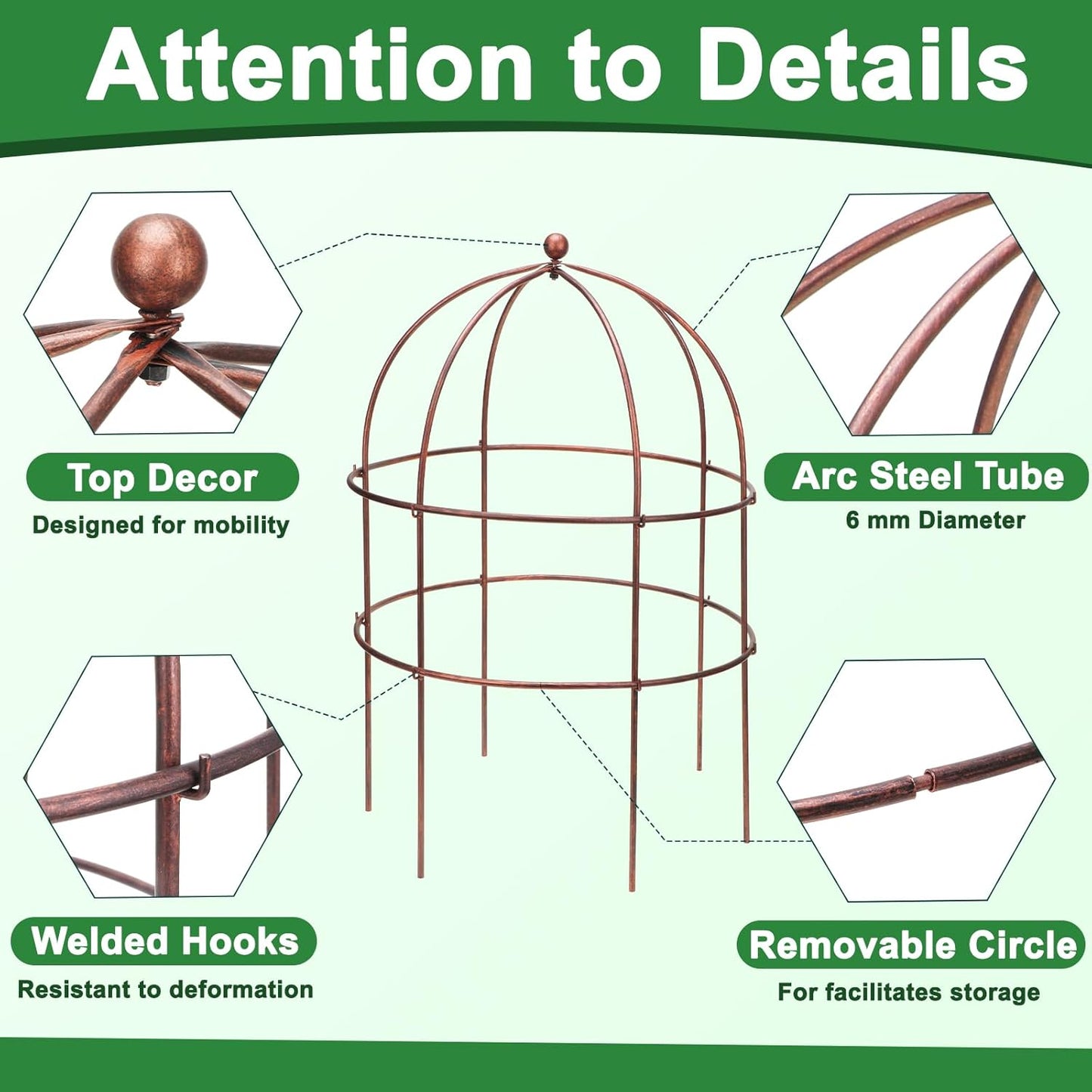 2 Pcs Jardin Bird Cage Plant Support 25" H Large Sturdy Grow-Through Flower Support Peony Cage Climbing Plant Support Trellis Sculptural Garden Decor for Perennial Flowers Vintage Gold