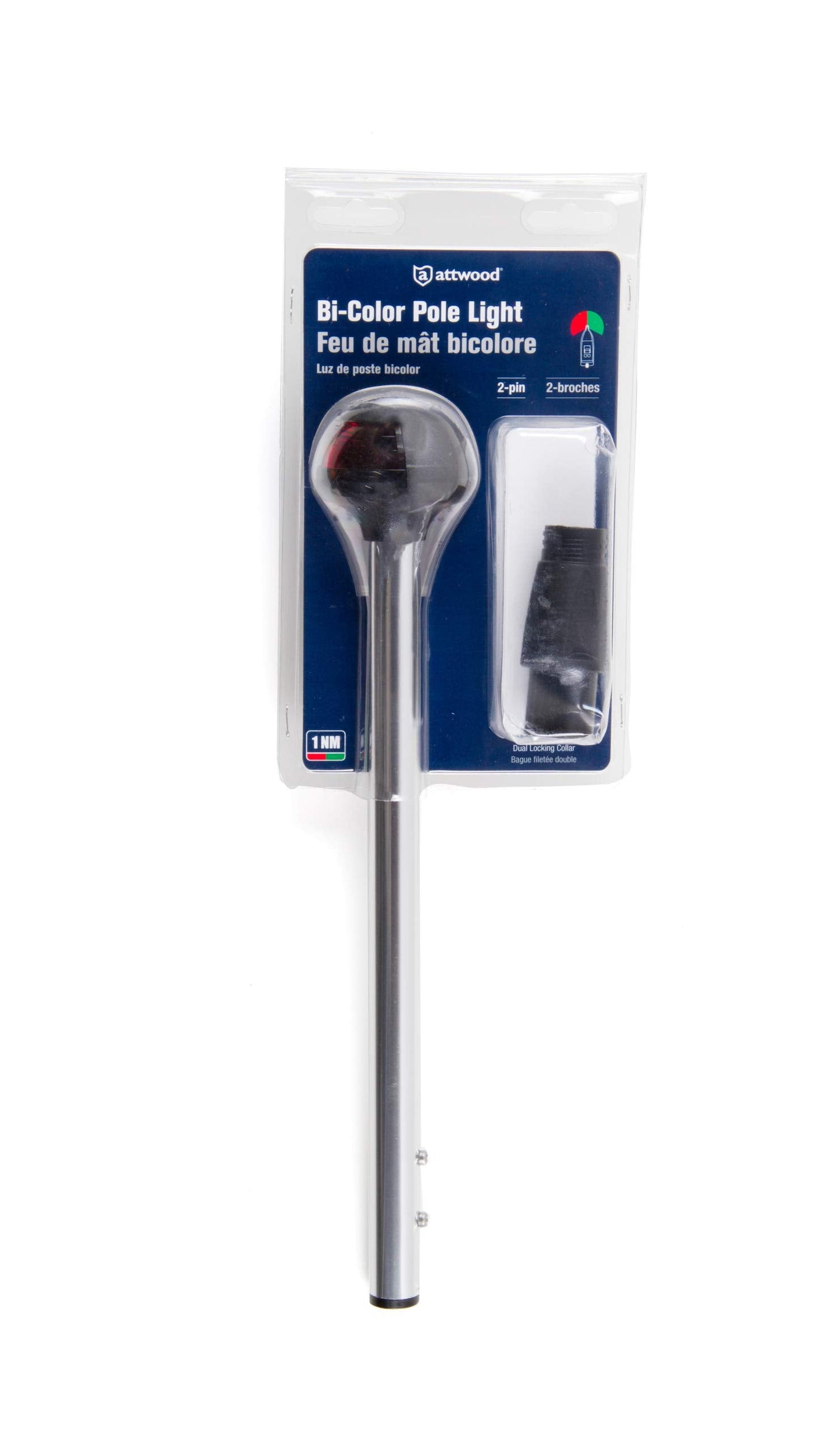 Attwood 5092-10-7 Pulsar Bi-Color 10-Inch Marine Boat Pole Light With 2-Pin Mounting Base Silver  One Size
