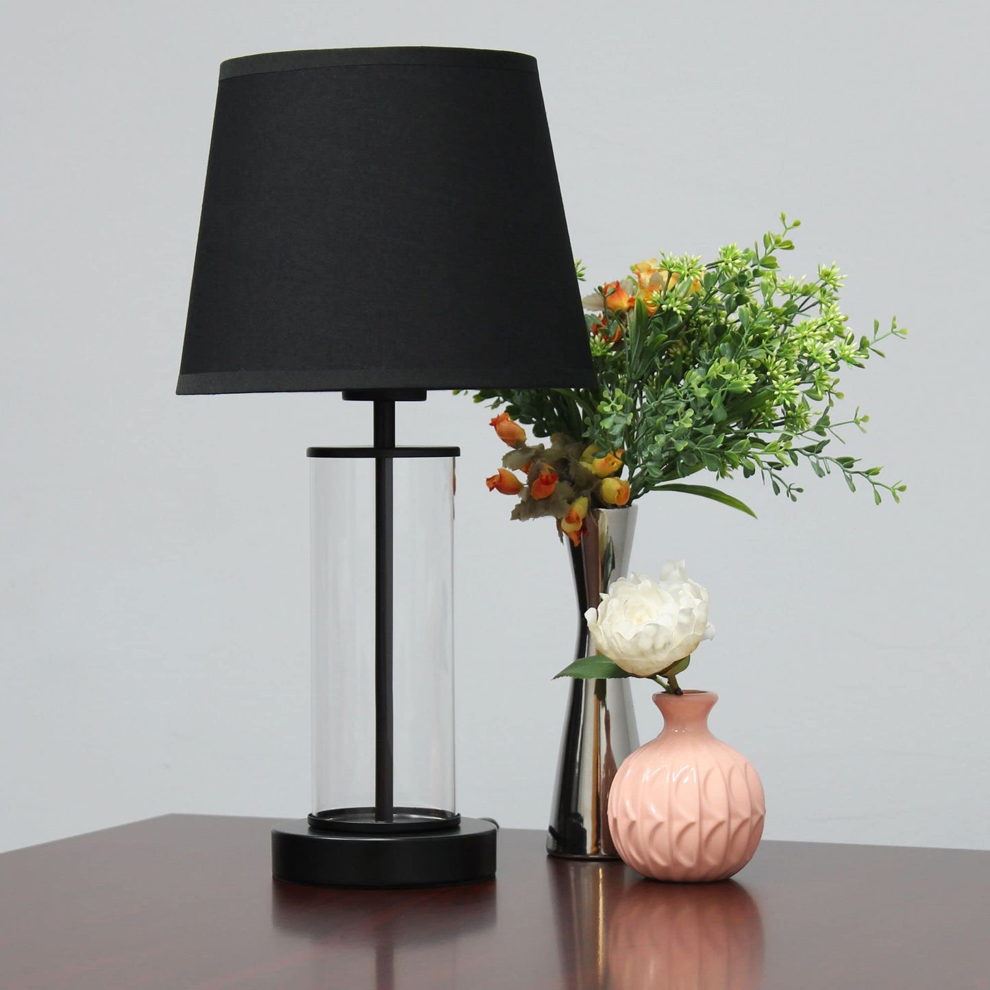 Simple Designs LT2081-BOB Coastal Bedside Table Lamp, Black Base, Black Shade, Glass, 8.66inL x 8.66inW x 16.93inH