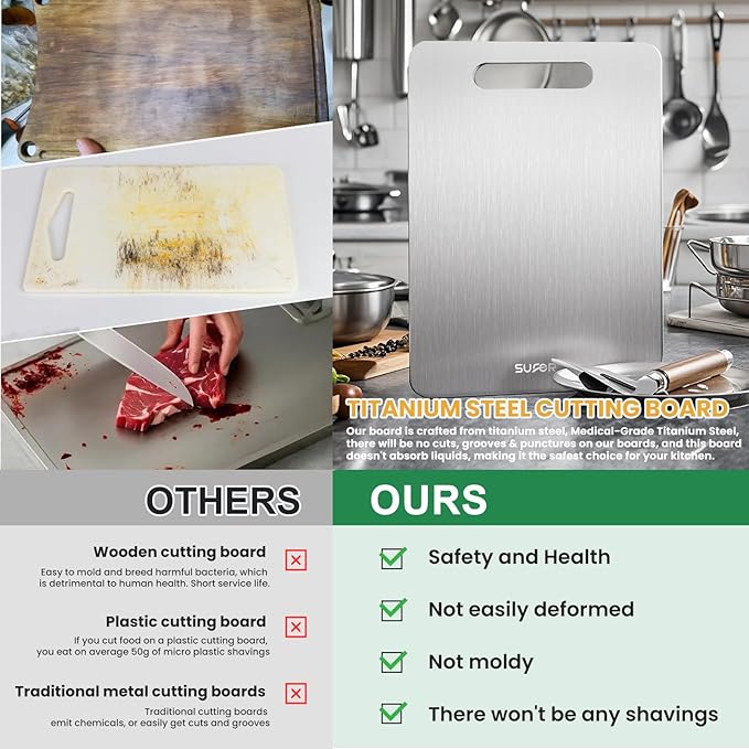 New Titanium Cutting Board - 100% Pure Titanium Cutting Boards For Kitche,Easy to clean,Cutting Board For Cutting Meats, Fruits And Vegetables,13 * 9