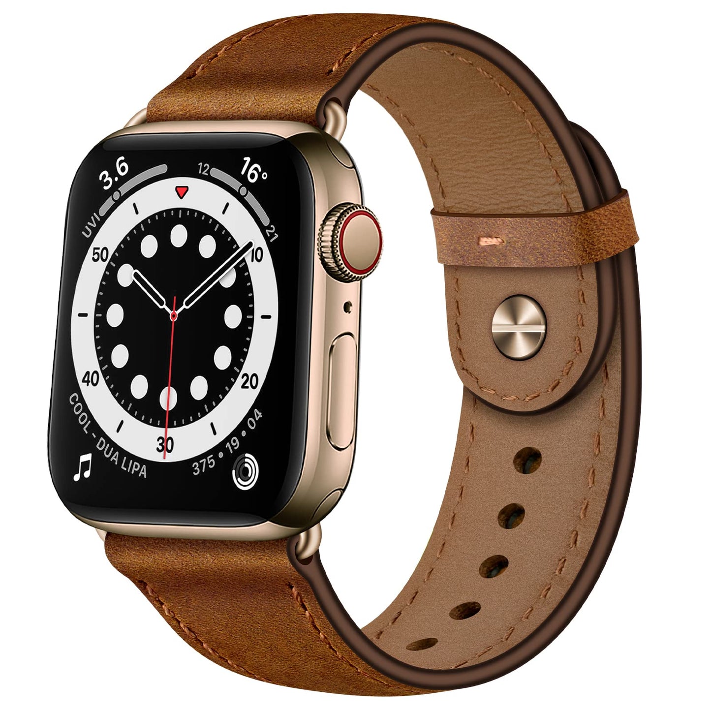OUHENG Leather Bands Compatible with Apple Watch Band 49mm/46mm/45mm/44mm/42mm, Genuine Leather Strap for iWatch Ultra 3/2/1 & SE 3/2/1 Series 11 10 9 8 7 6 5 4 3 2 1 (Retro Brown/Bronze Gold) -Like New