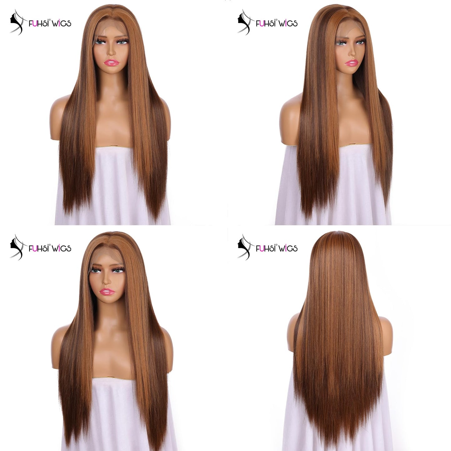 FUHSI 13  6 Black Gray White Synthetic Hair Real Natural Wig For Women - Soft & Smooth, Tangle-Free Straight Lace Front Wig,Elas