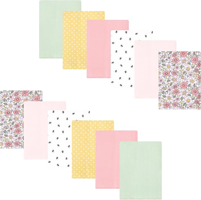 Luvable Friends Hudson Baby Flannel Burp Cloths 12pk, Pink Yellow Floral