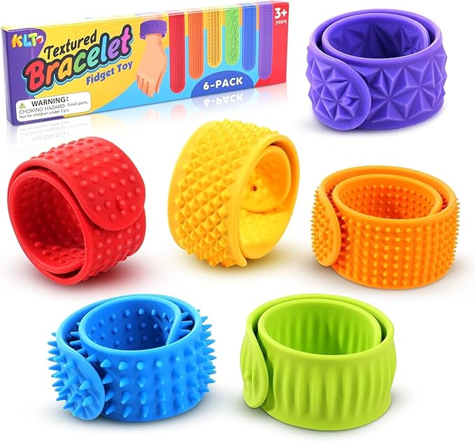 Sensory Fidget Toys for Kids: Textured Silicone Slap Bracelets 6 Pack, Stress Fidgets for Anxiety Autism ADHD, Wearable Se...