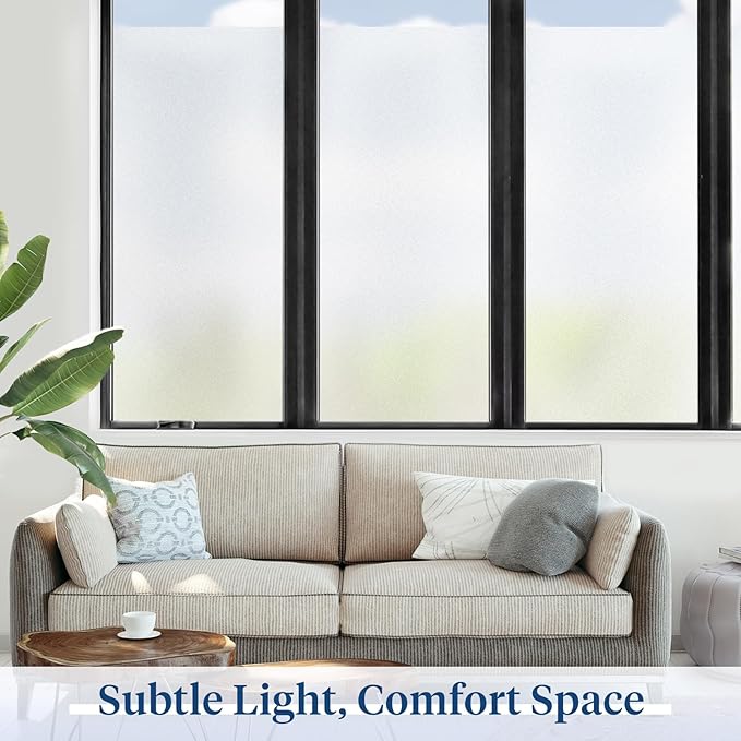 Haton Window Privacy Film Frosted Glass for Bathroom, Static Cling UV Sun Blocking Window Clings, Opaque Decorative Coverings Removable Sticker Heat Control Tint for Home Door, Pure 17.5" x 157.4"