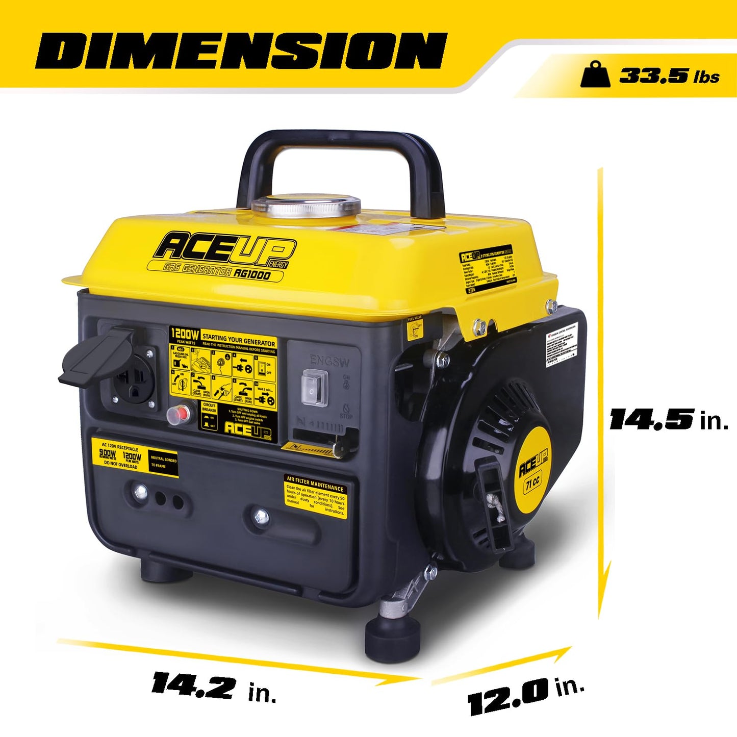 Aceup Energy 1,200W Gas-Powered Generator, Small Portable Generator Camping Ultralight, Epa & Carb Compliant