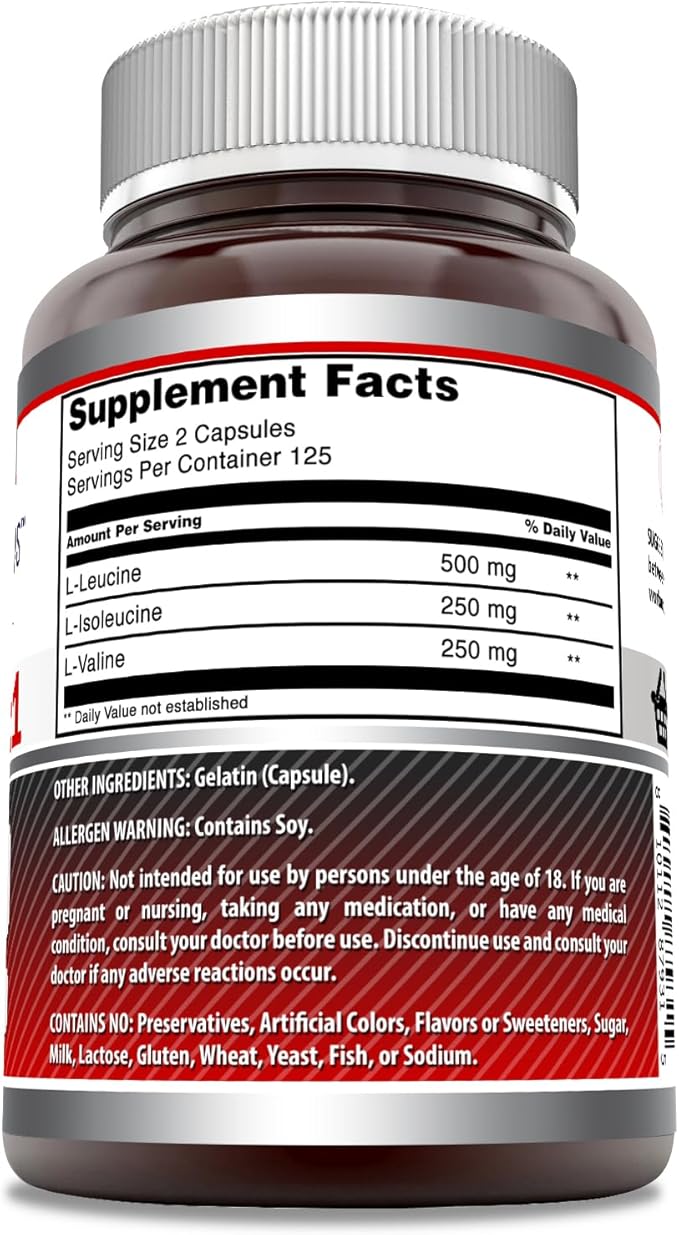Amazing Formulas BCAA 2:1:1 1000 Mg Per Serving | Capsules | Branched Chain Amino Acids Supplement | Non-GMO | Gluten-Free | Made in USA (1 Pack, 250 Count)