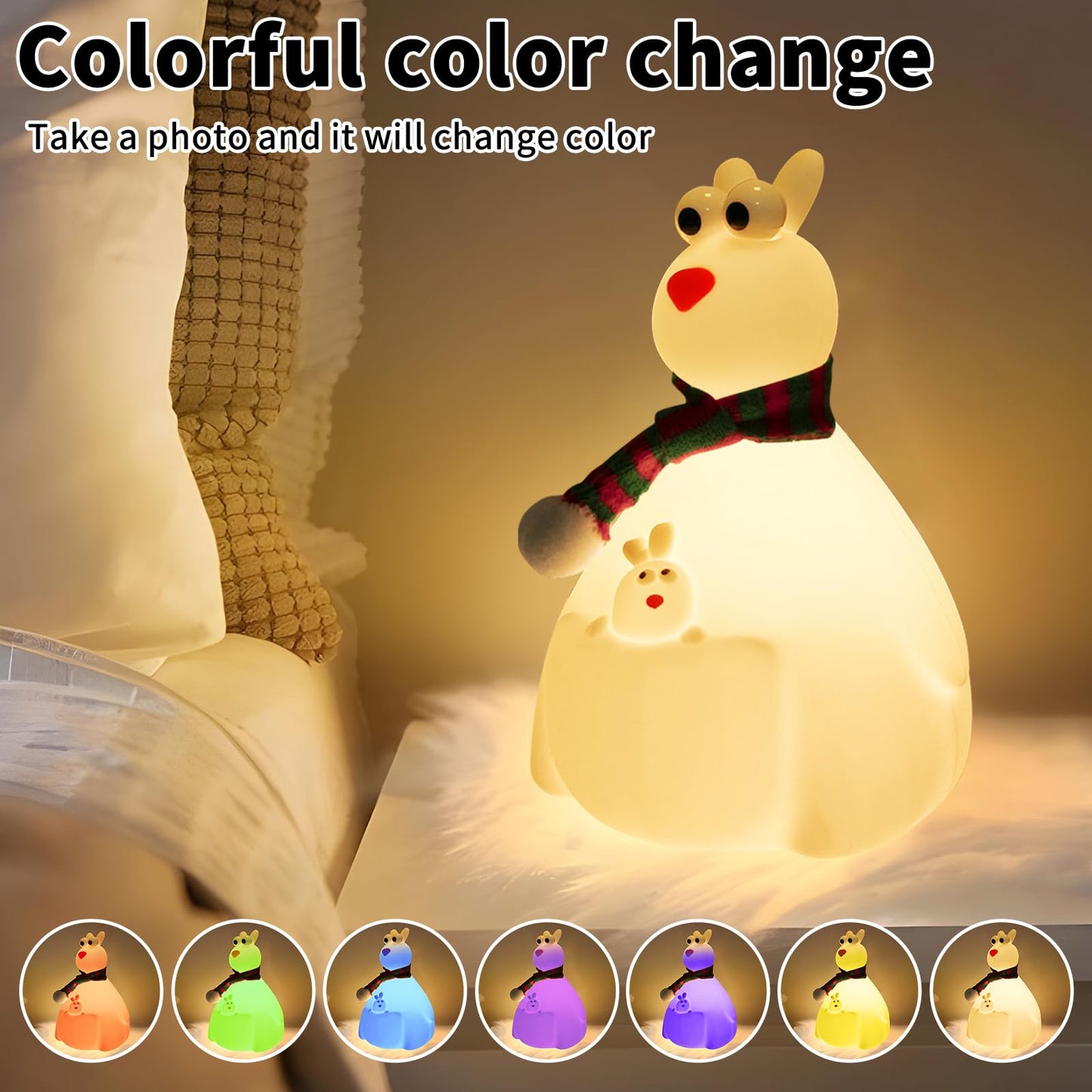 Hpydiy Cute Kangaroo Night Light Christmas Decorations For Kids Room Silicone Night Light ChildrenS Night Lamp Touch Adjustable Rechargeable Classroom Decor And Ideal For Gifts