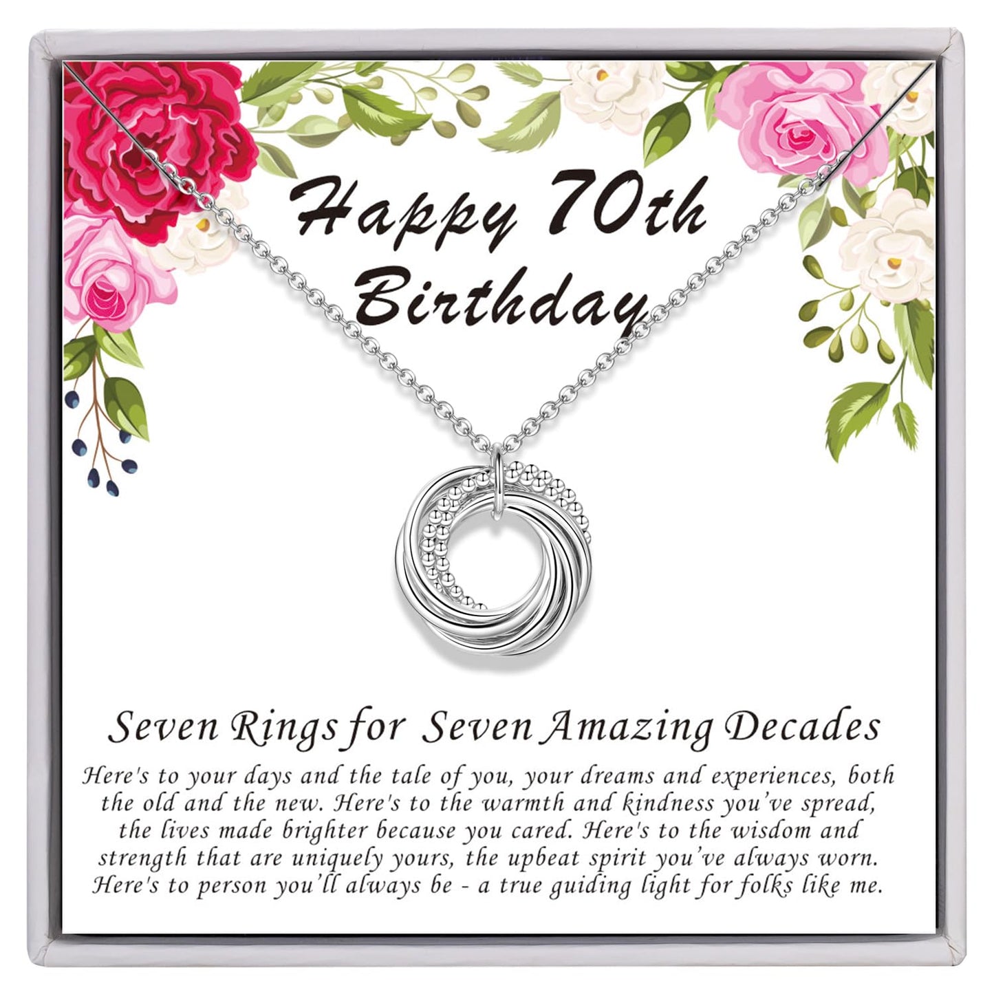 AM ANNIS MUNN 70th Birthday Gifts for Women, 925 Sterling Silver Seven Circle Necklace for Her Happy 70th Birthday Necklace for