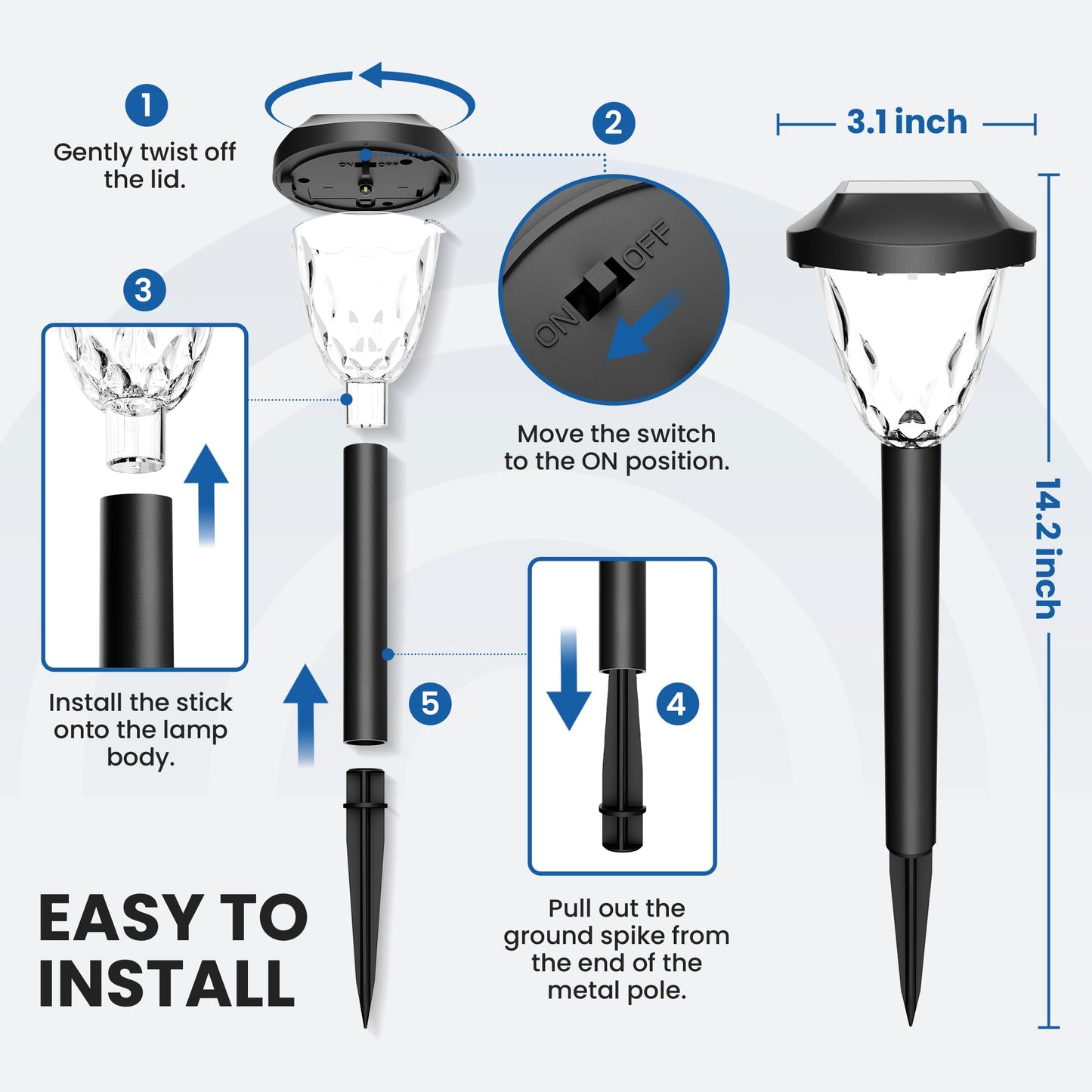 GIGALUMI 12 Pack Solar Lights Outdoor, Solar Pathway Lights with Great Pattern, Waterproof Auto On/Off Solar Powered Light for Outside Yard Garden Walkway Driveway Lawn Pathway