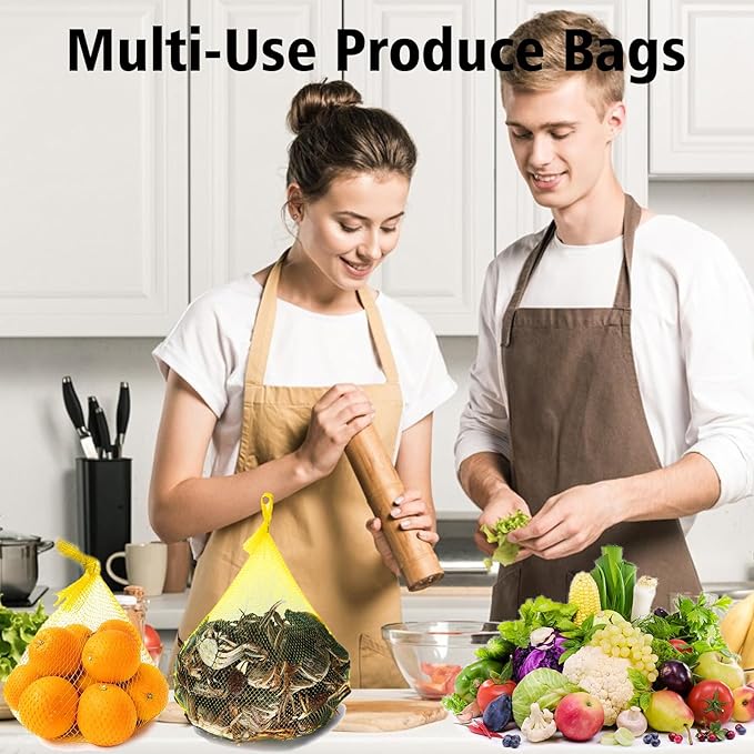 100Pcs Reusable Produce Mesh Bags, 24’’ Seafood Boil Bags for Crab Clam Shellfish Crawfish Cooking, Mesh Produce Bagfor Onion Potato Vegetable & Garden Produce (Yellow)