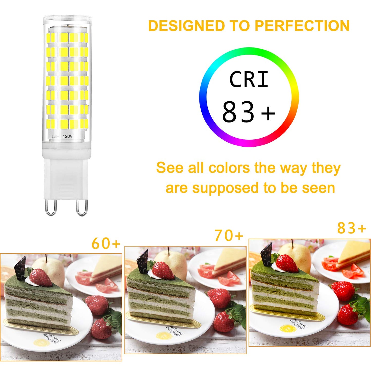 Yuiip G9 Led Light Bulb 7W Dimmable, Daylight White 6000K, 550Lm, 360° Beam Angle, 6 Pack, Non-Flick