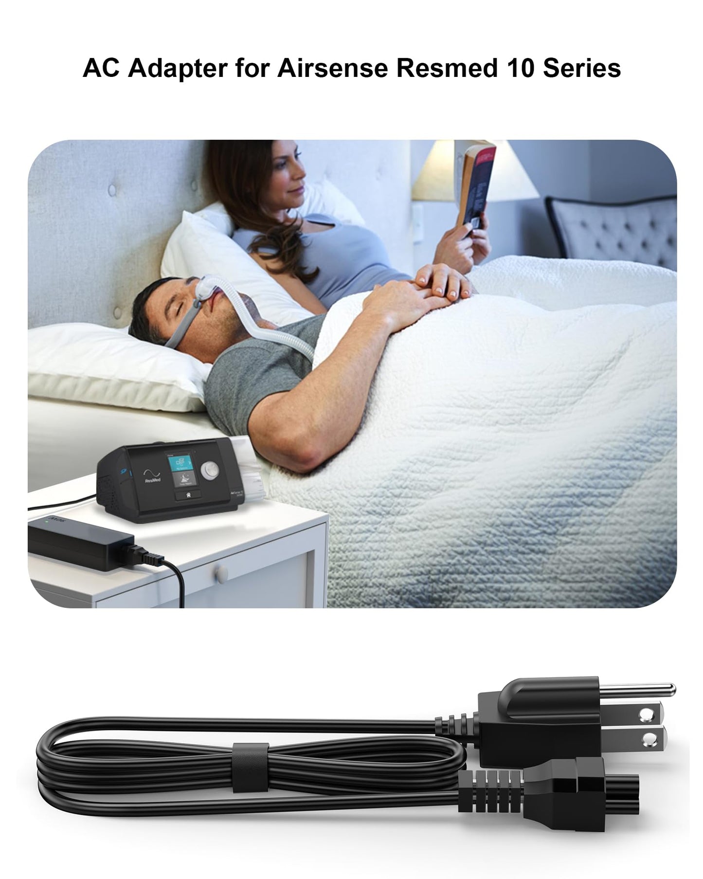 VHBW 90W AC Adapter Compatible with Resmed Airsense 10 S10 AirCurve 10 Series CPAP and BiPAP Machine, 24V 3.75A 370001 CPAP Power Cord Compatible with Resmed Airsense 10 Power Cord