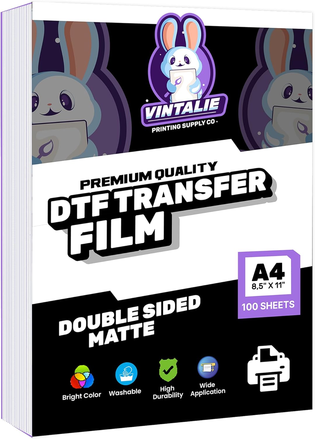 DTF Transfer Film – A4 (8.5”x11”)100 Sheets Premium Matte Double Sided DTF film PET Transfer Paper Direct to T Shirts